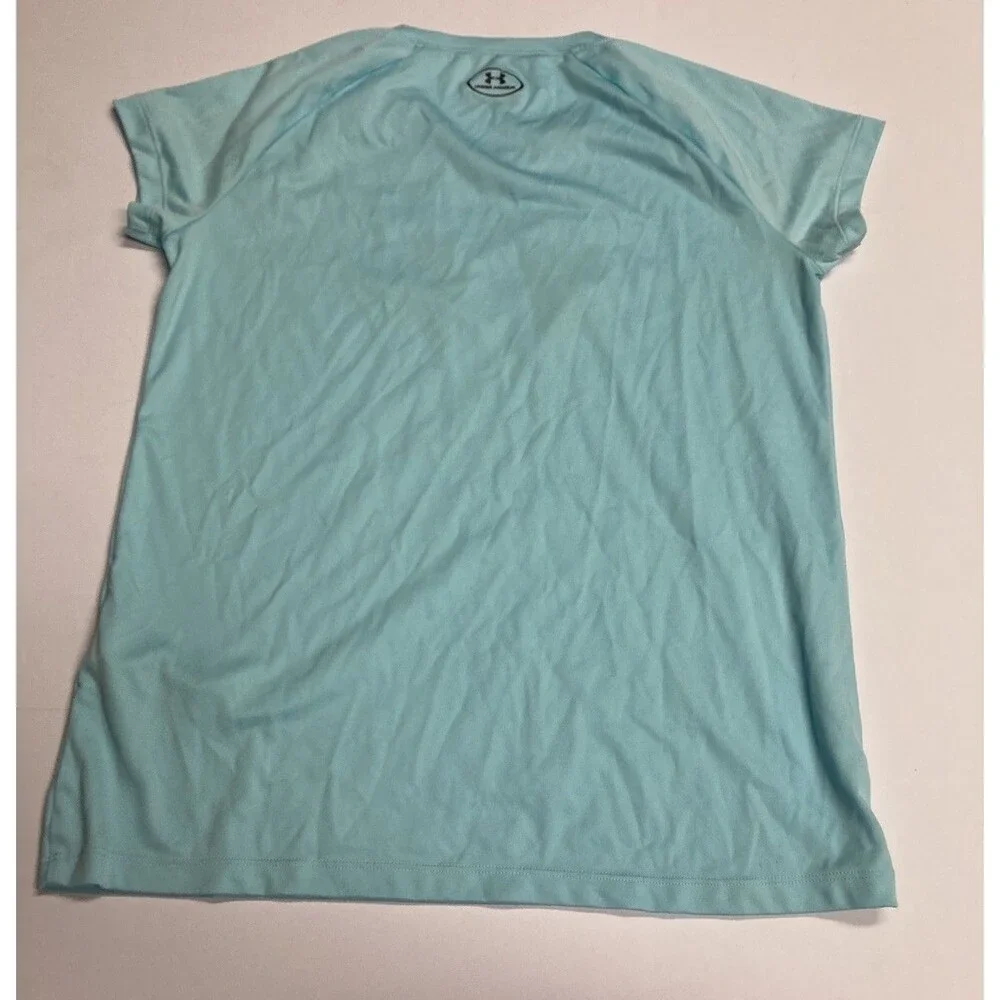 Under Armour HeatGear Boys YXL Blue Loose V-Neck Short Sleeve Logo Tee
